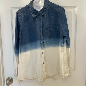 Denim Blue and White Ombre Button-Up Shirt Size Medium